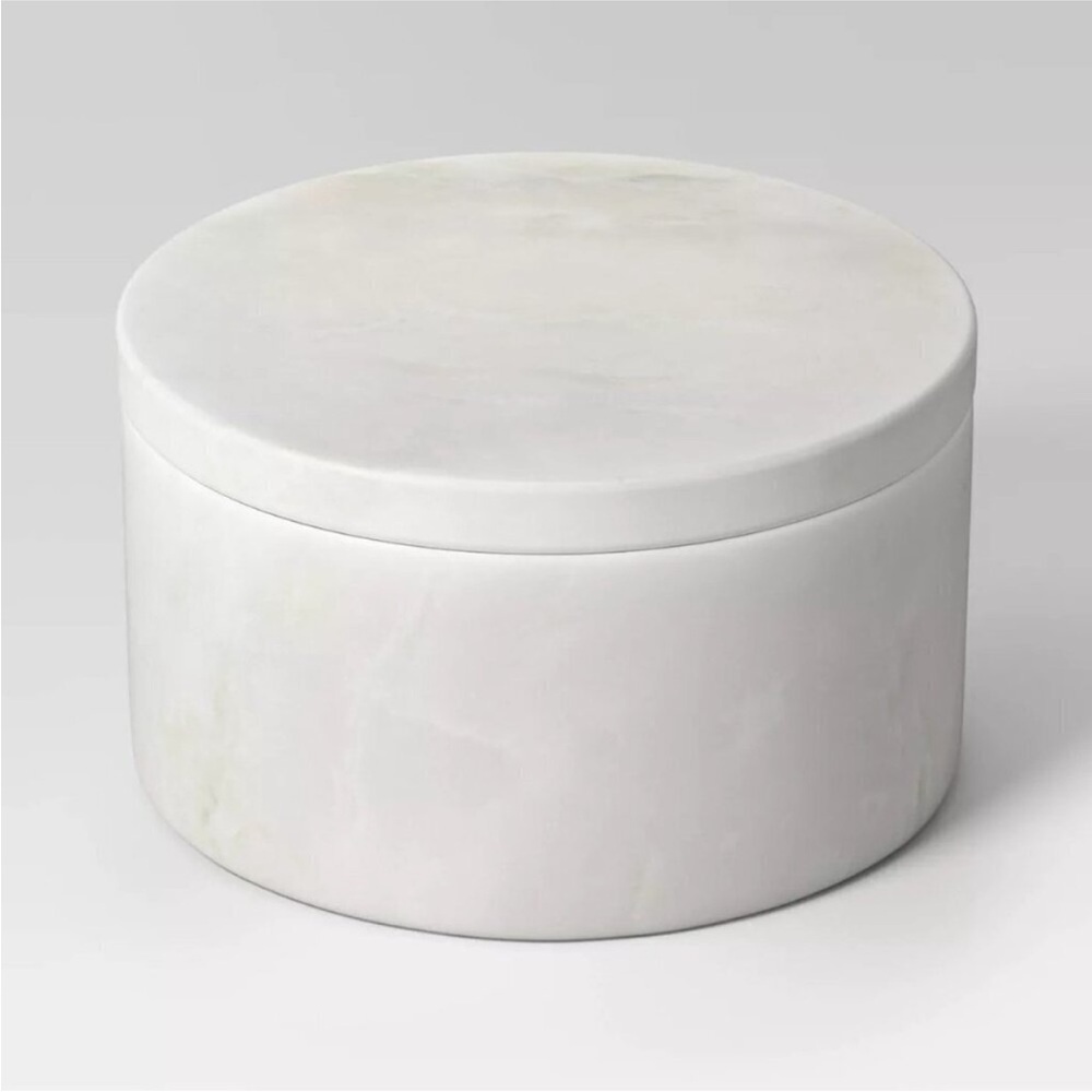 Onyx Stone Statement Container White Round Storage w/ Lid-Threshold